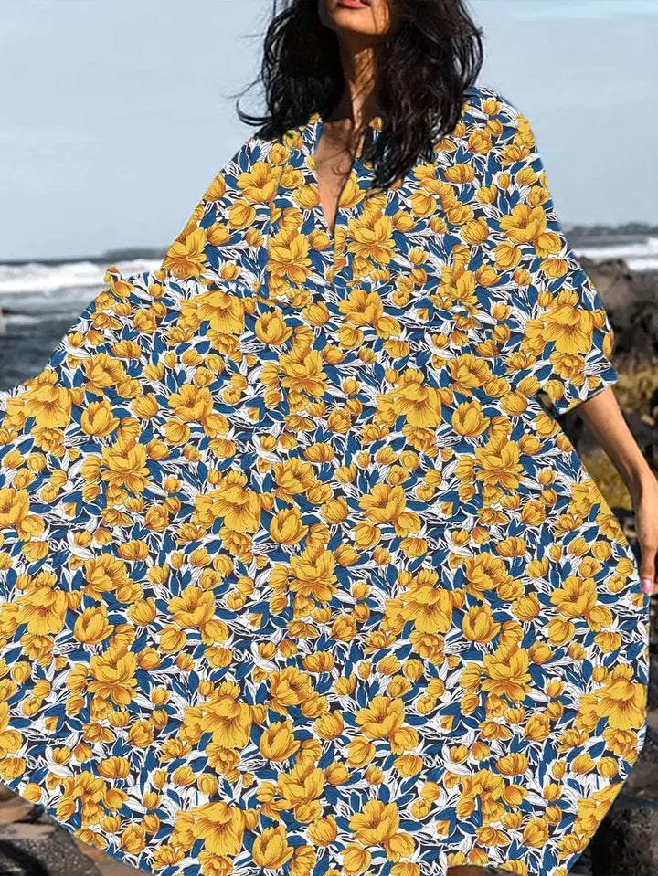 Levoire | Robe Maxi Boho Décontractée Avec Noeuds Décolleté En V Et Manches Courtes