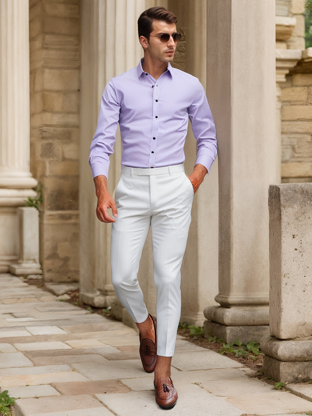 Levoire | Slimfit Stretch-Shirt Couleur Unie Hellulila