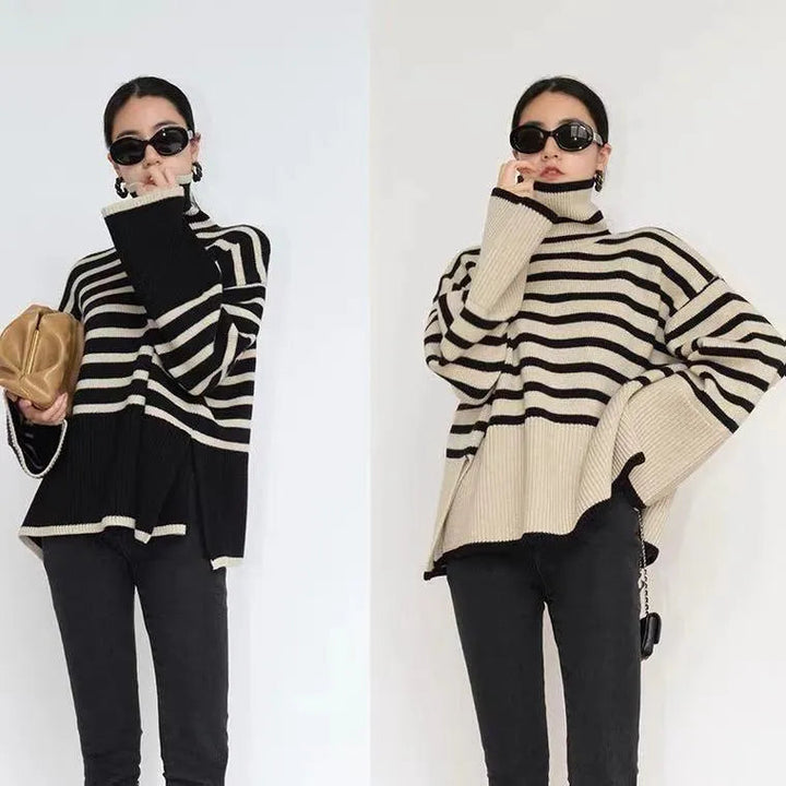 Levoire | Pull en velours à col montant rayé