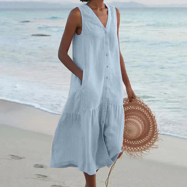 Levoire | Robe Sans Manches À Bouton Avec Décolleté En V Robe De Plage Bleu clair