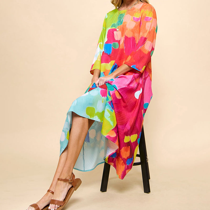 Levoire | Robe Midi Imprimée en Coton Mélangé à Manches 3/4