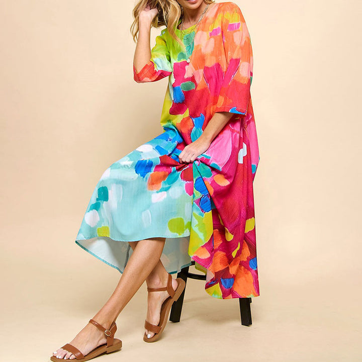 Levoire | Robe Midi Imprimée en Coton Mélangé à Manches 3/4
