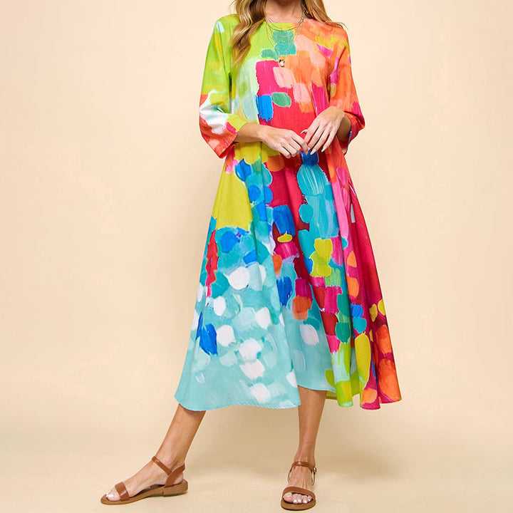 Levoire | Robe Midi Imprimée en Coton Mélangé à Manches 3/4