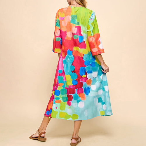 Levoire | Robe Midi Imprimée en Coton Mélangé à Manches 3/4