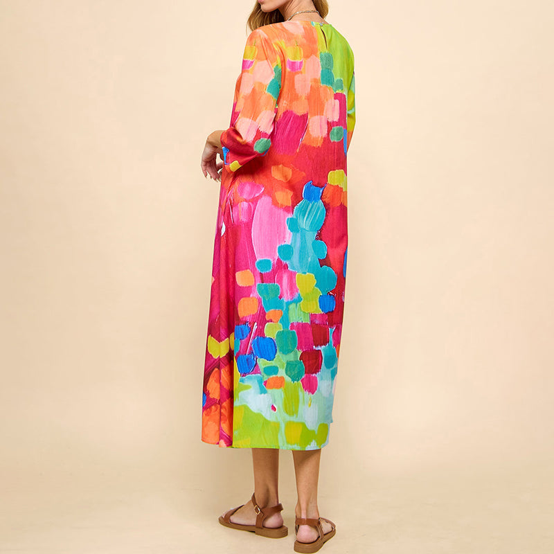 Levoire | Robe Midi Imprimée en Coton Mélangé à Manches 3/4