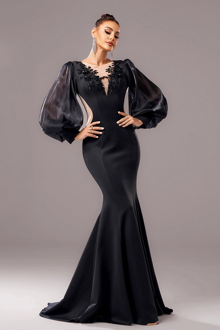 Levoire | Robe Élégante Avec Des Manches Transparentes Noir