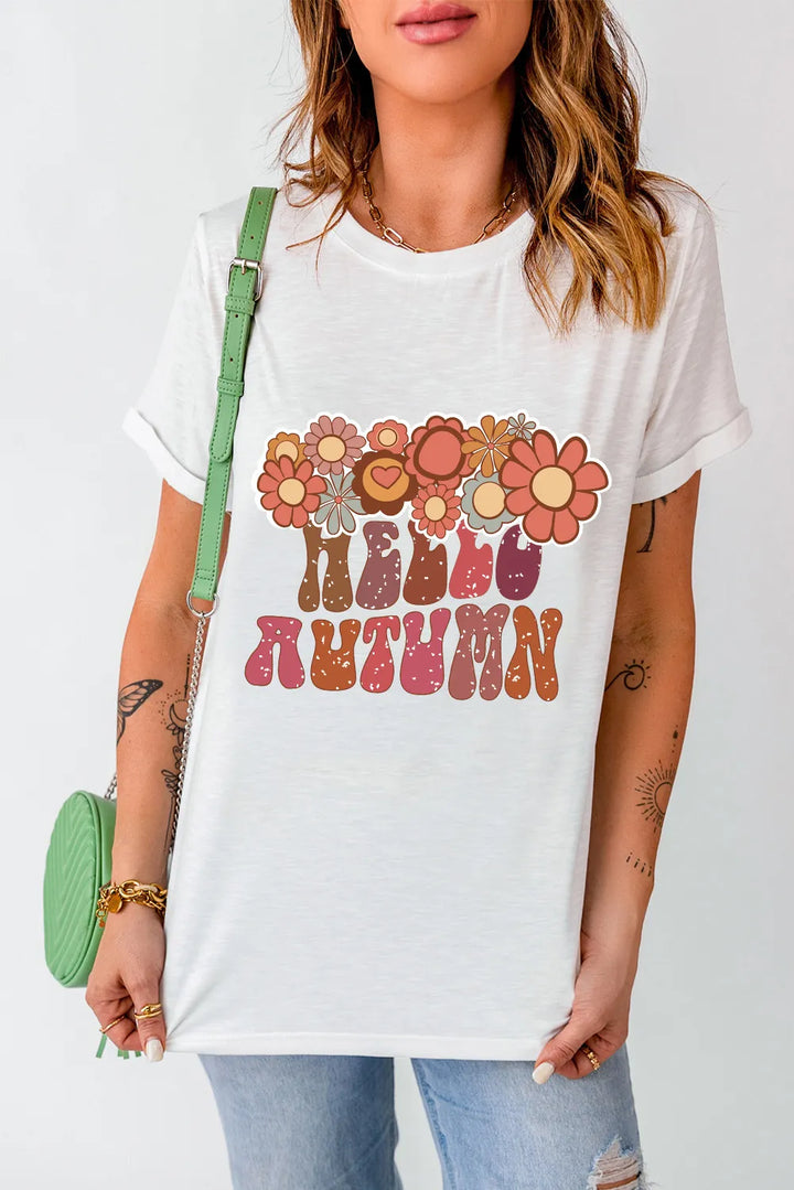 Levoire | Fleurs- & Lettres-graphique Col rond Manches courtes T-shirt