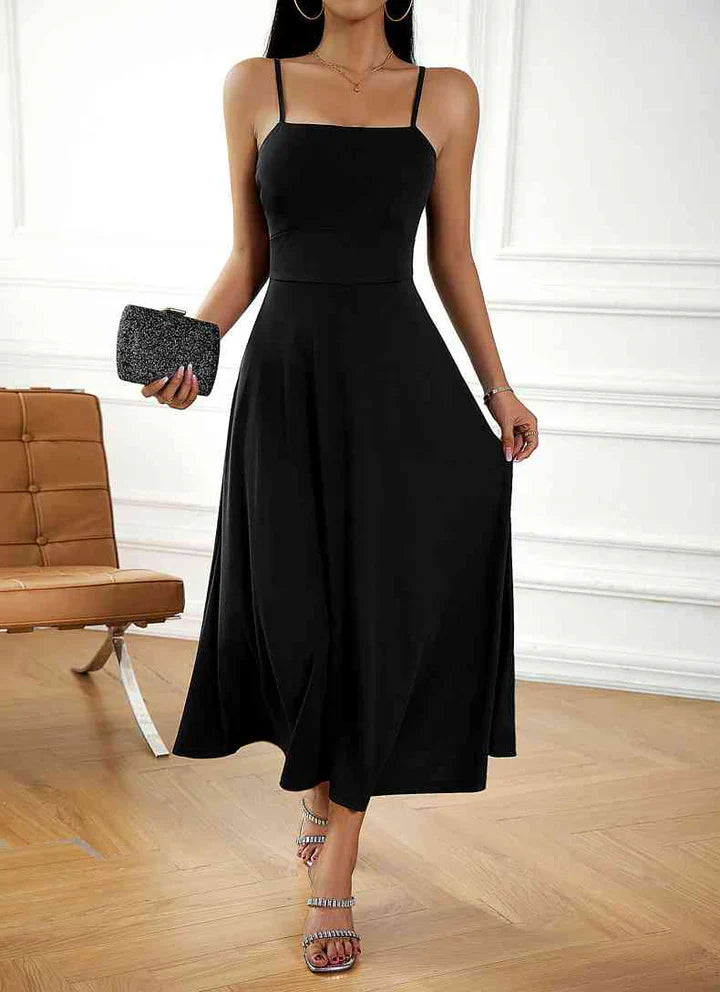 Levoire | Robe Midi Beige À Swinguement Noir