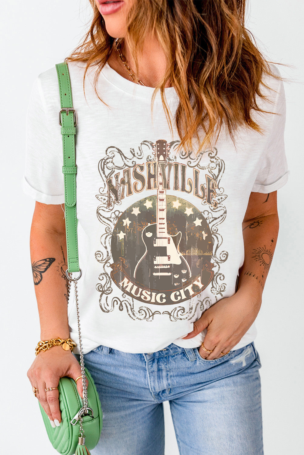 Levoire | T-shirt graphique de guitare à col rond à manches courtes