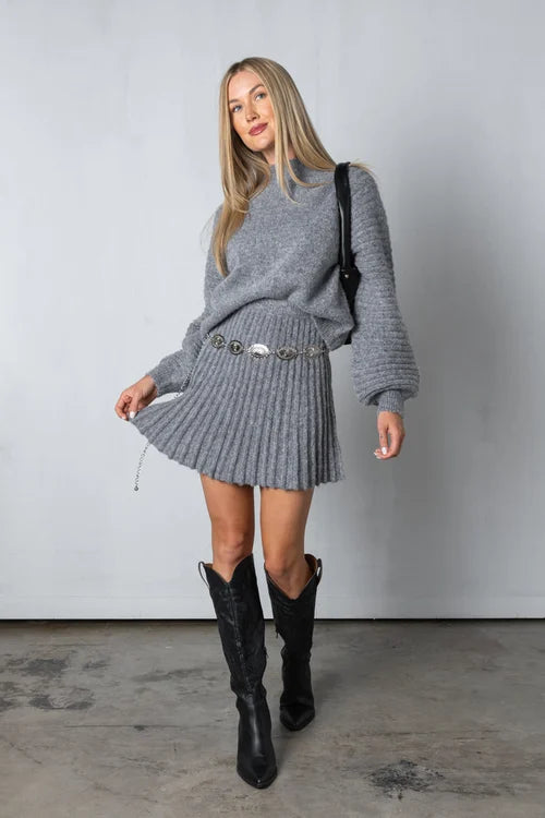 Levoire | Ensemble Élégant Pull Et Jupe Pour Femme Gris