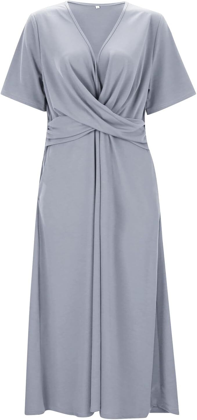 Levoire | Robe Femme À Col En V Et À Manches Courtes Gris