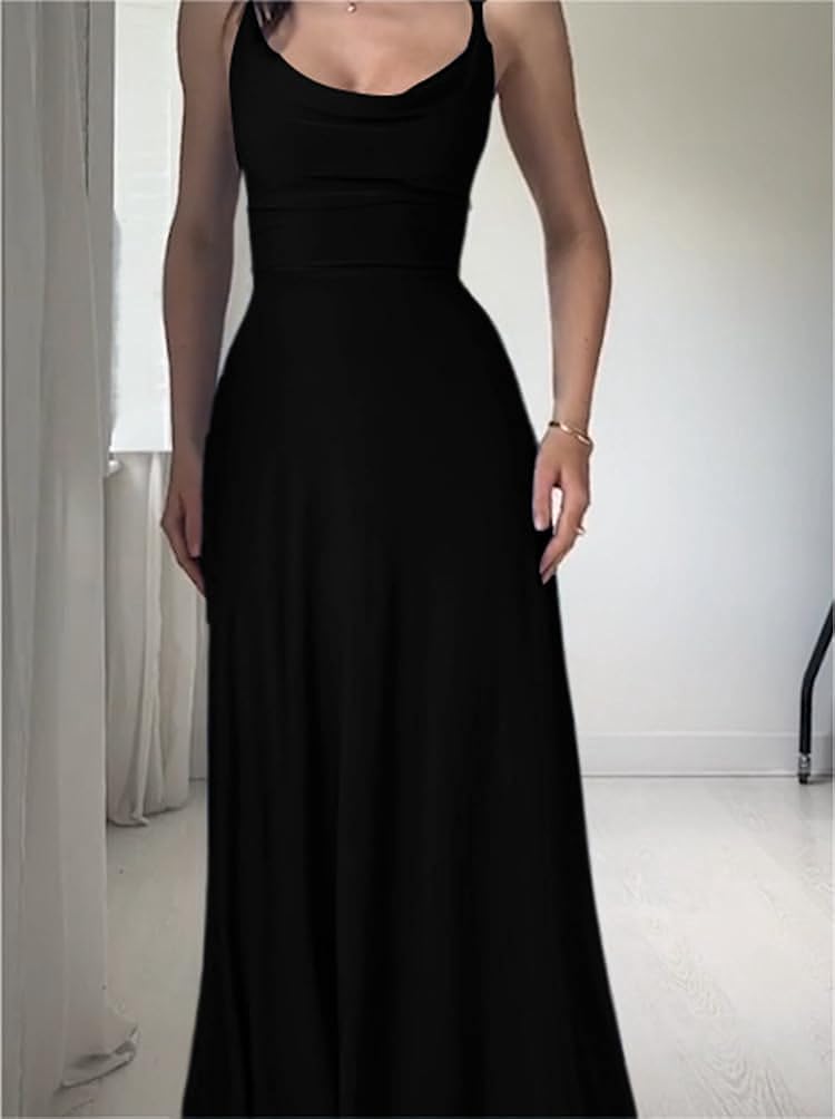 Levoire | Robe longue drapée dans le dos avec soutien-gorge intégré Noir
