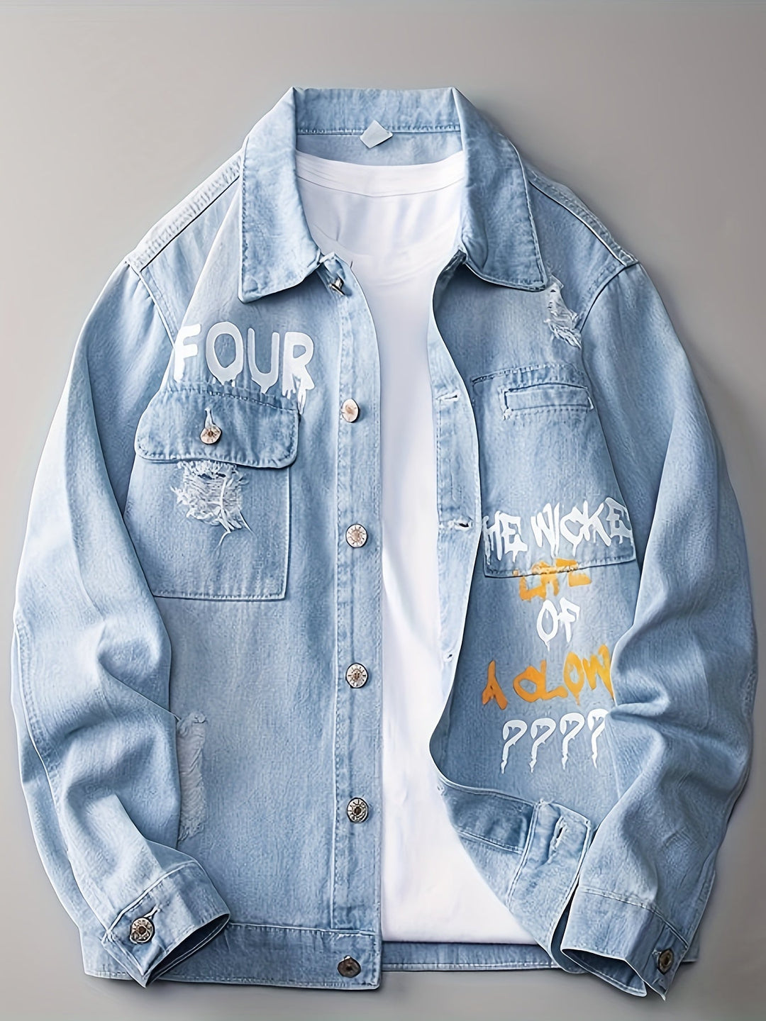Levoire | Preppy Denim Veste Pour Hommes Avec Col Réversible 10921 Denim imprimé - JK910 bleu clair