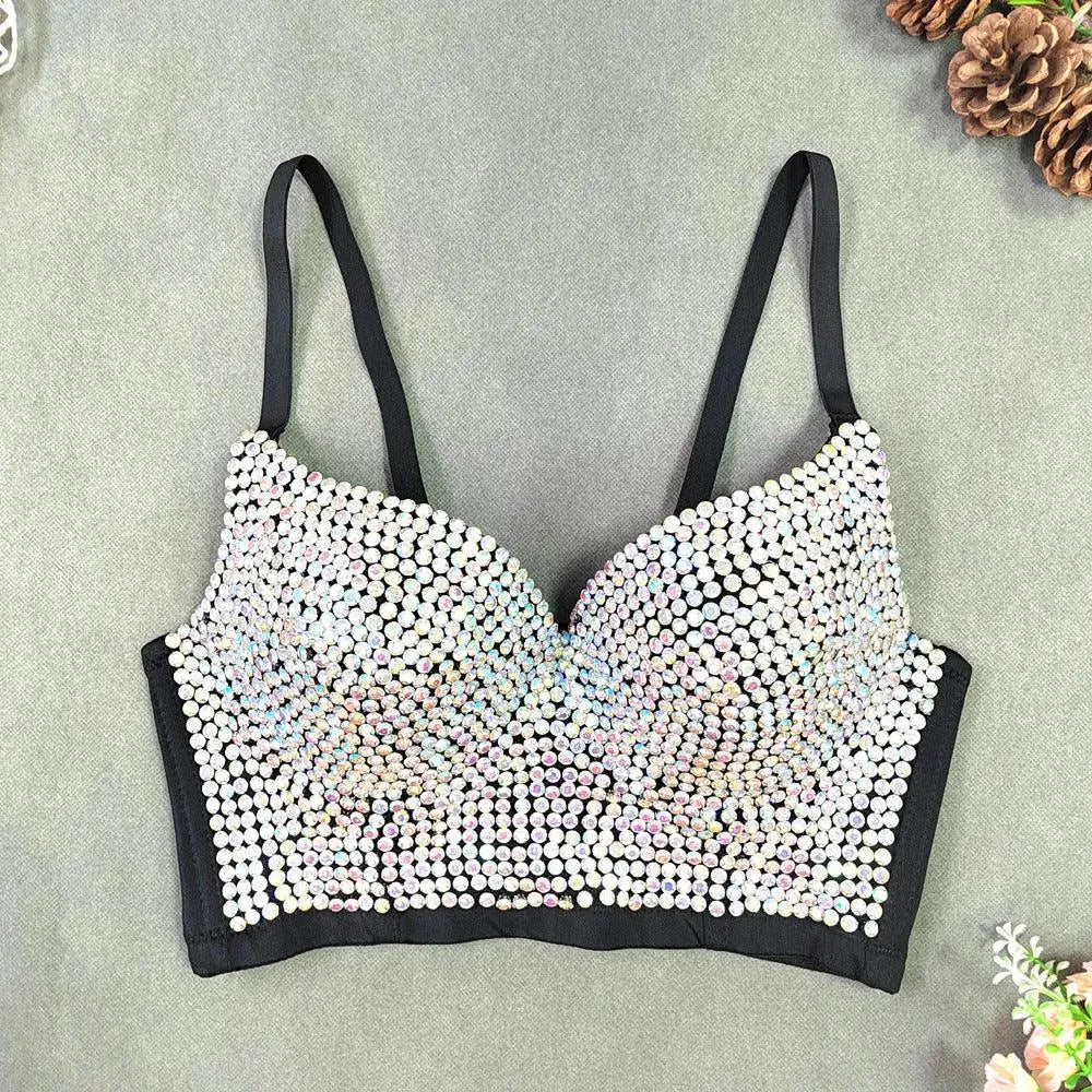 Levoire | Haut sexy bustier à décolleté en V avec de légers diamants Fond noir AB