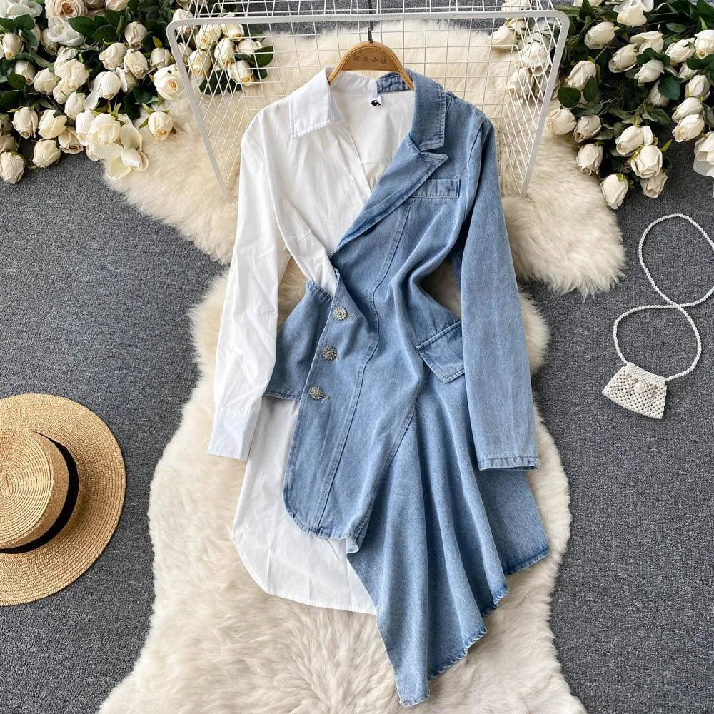 Levoire | Wanhat -robe avec des coutures de chemise irrégulières et des manches longues Bleu