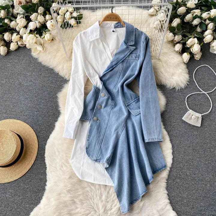Levoire | Wanhat -robe avec des coutures de chemise irrégulières et des manches longues Bleu