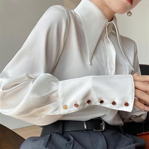 Levoire | Blouse Satine Élégante Avec Manches Distinctives Pour Femmes Blanc