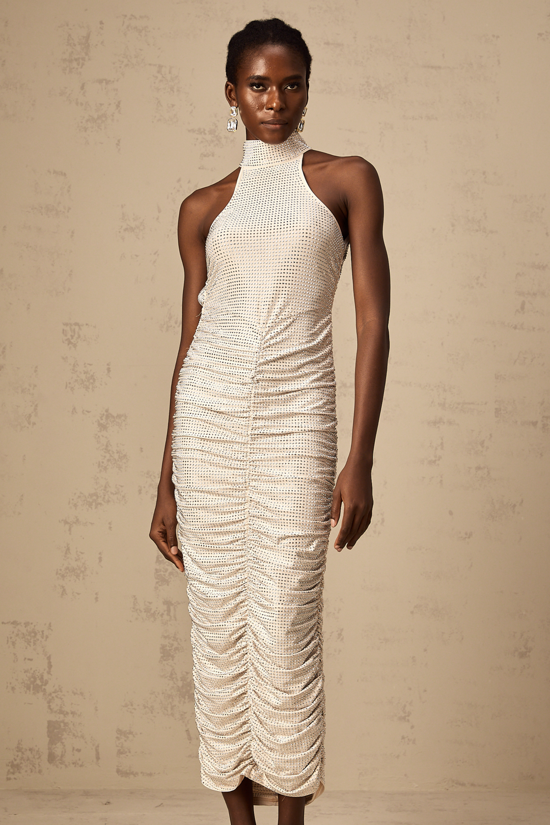 Levoire | Robe Midi Ajustée À Fronces Ornée D'Empiècements Studded