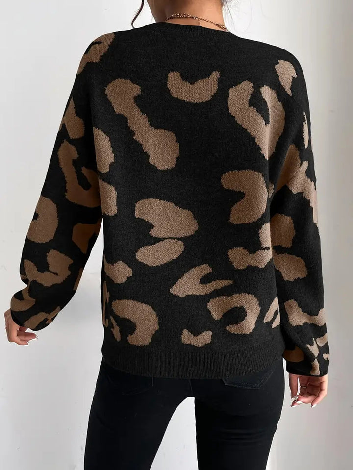 Levoire | Chemise à manches longues à motif léopard avec col rond