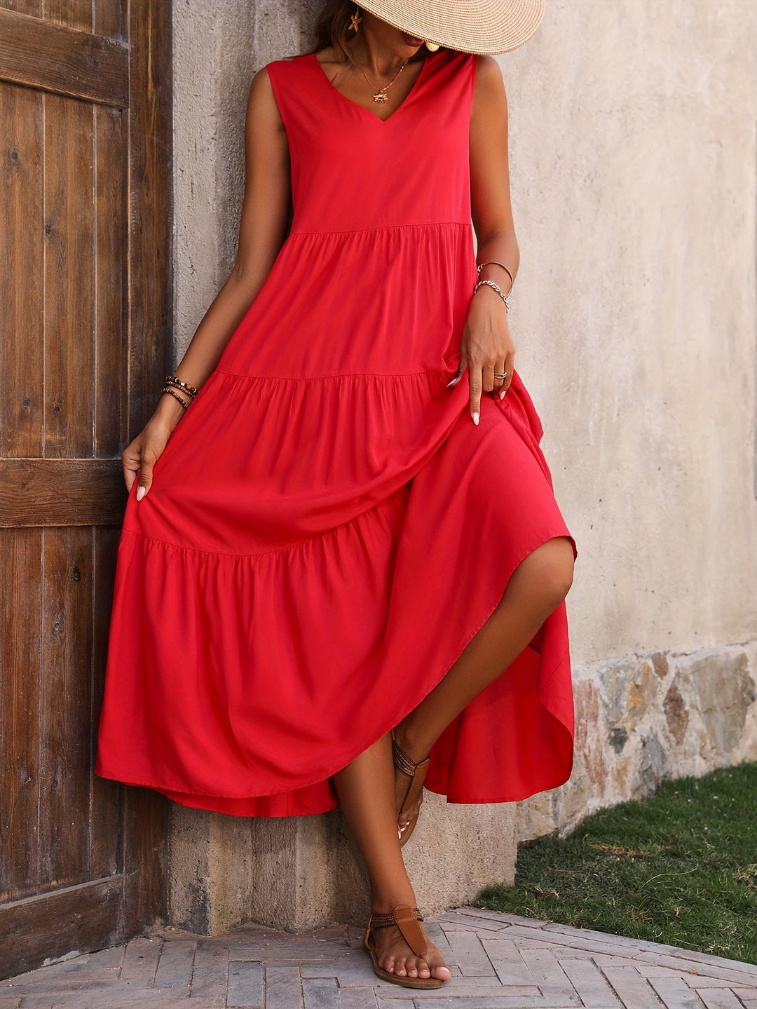 Levoire | Robe Sans Manches Décontractée Avec Volants Rot