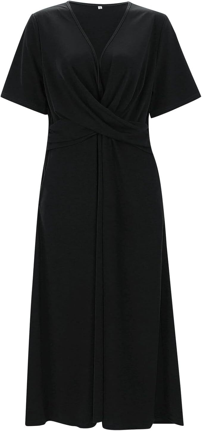 Levoire | Robe Femme À Col En V Et À Manches Courtes Noir
