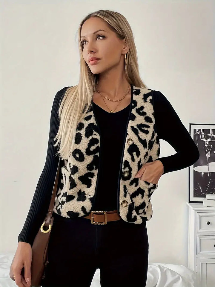 Levoire | Gilet Élégant Avec Motif Léopard Et Décolleté En V Pour Femmes
