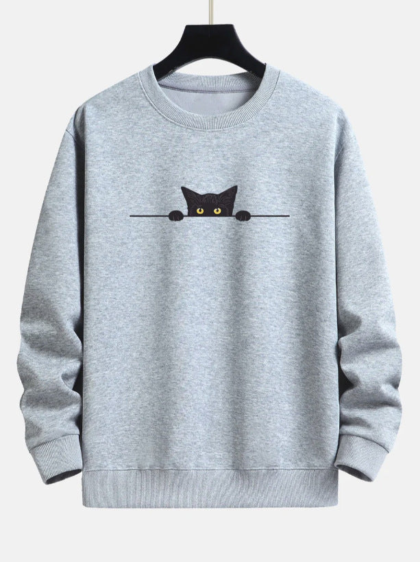 Levoire | Chemise À Col Rond Avec Un Adorable Motif De Chat Chat Créatif Gris