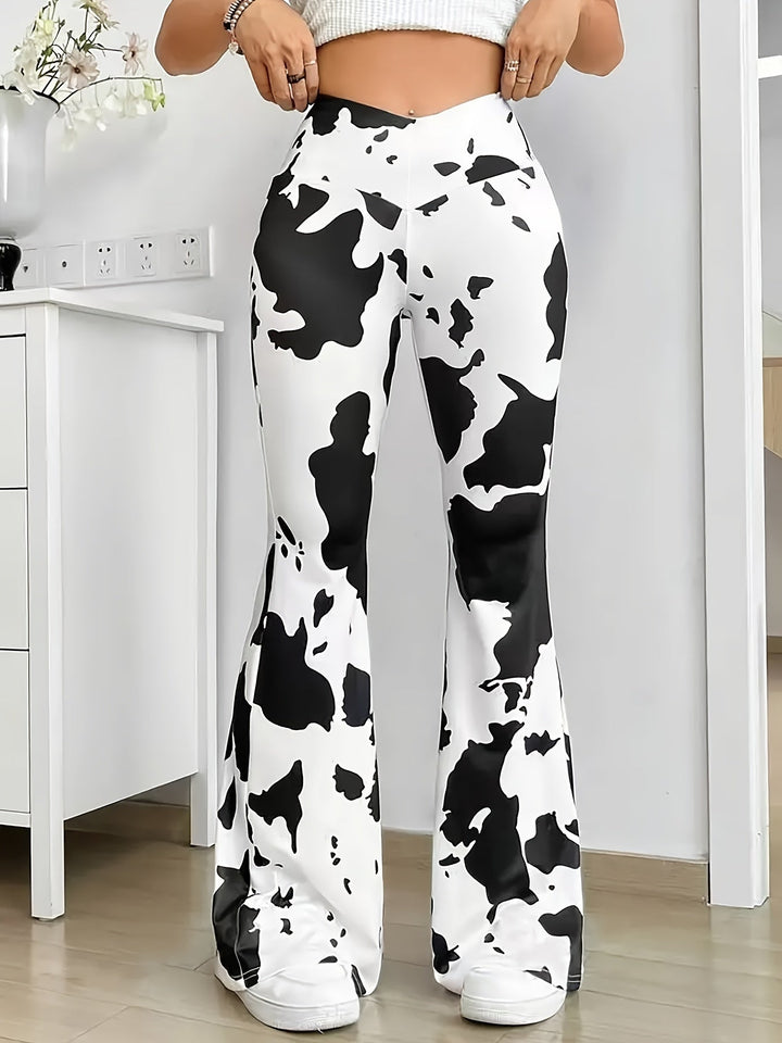 Levoire | Pantalon Taille Haute À Motif Vache Pour Femme Noir-Lumière-Blanc