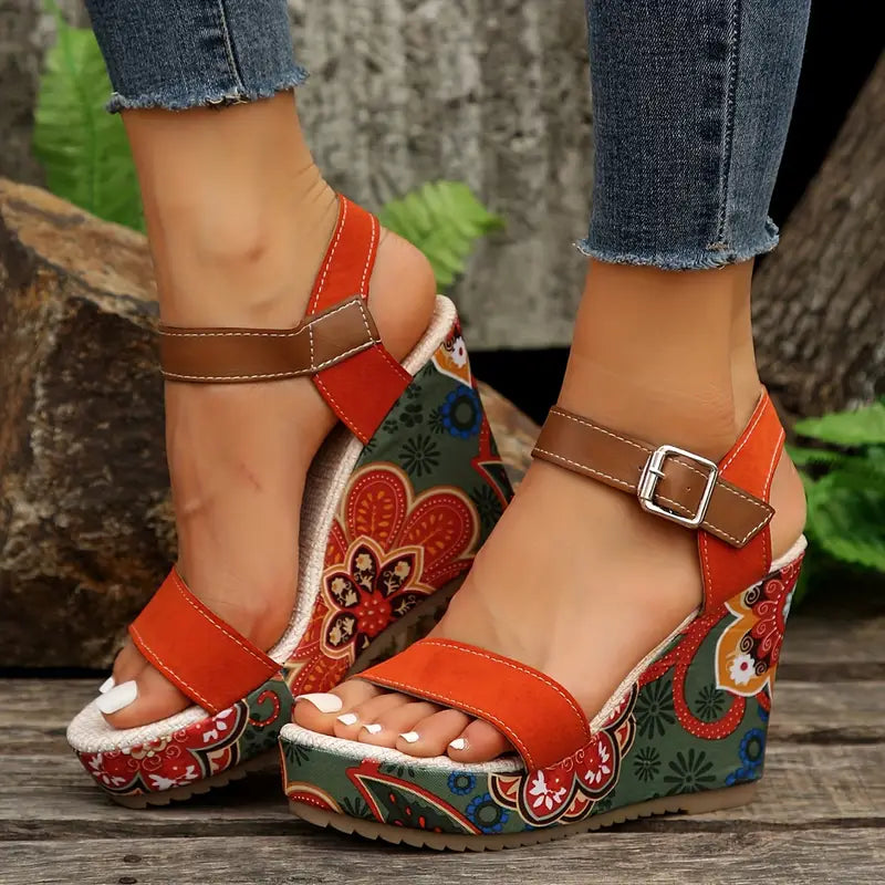 Levoire | Sandales Compensées Avec Motif Floral Pour Femmes Design