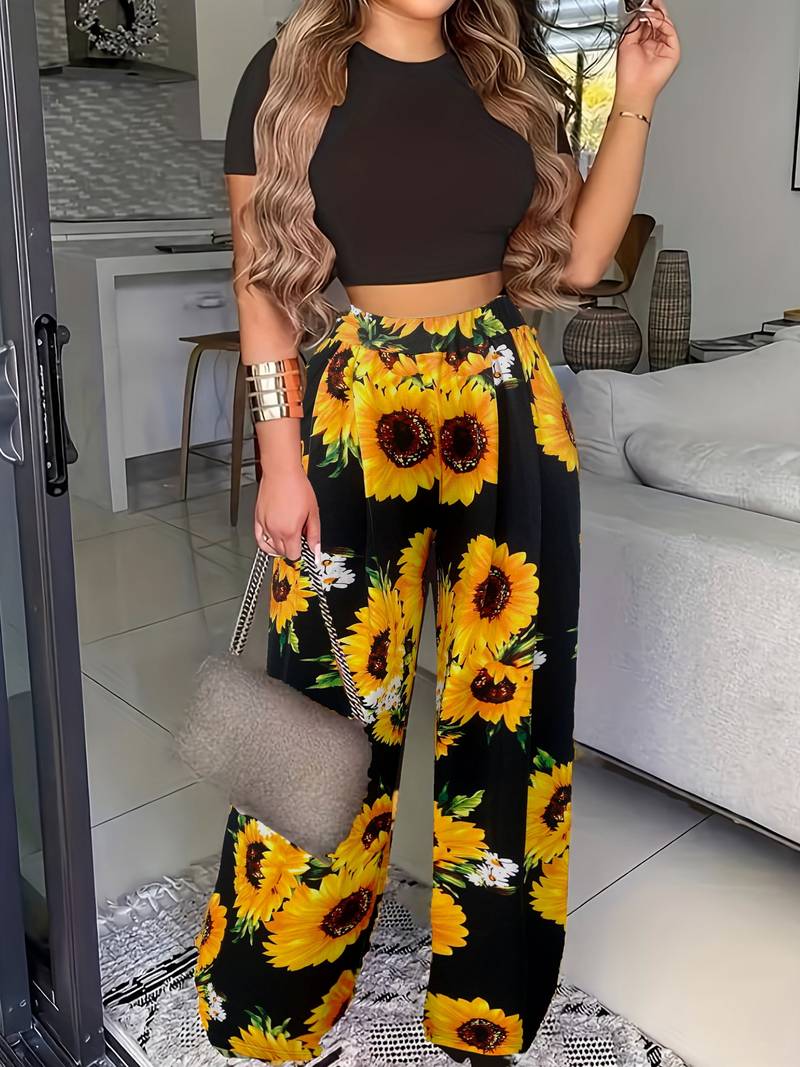 Levoire | Ensembledeuxpiècesavectopetpantalonsfleuris Noir Jaune