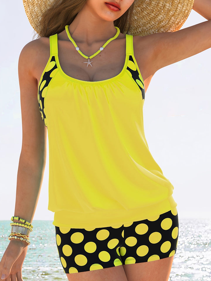 Levoire | Haut De Tankini À Pois Avec Top Flottant Pour Femmes Jaune lumineux