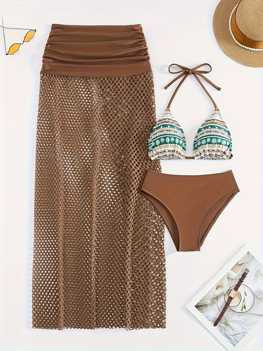 Levoire | Ensemble De Bikini Trois Pièces Avec Imprimé Tribal Pour Femmes