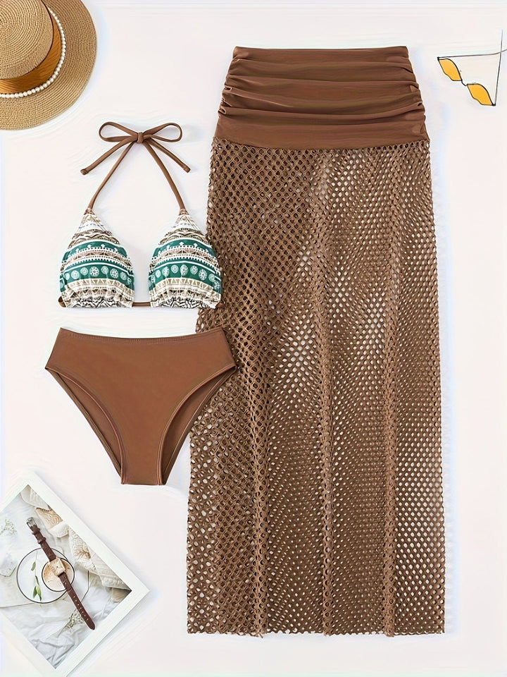 Levoire | Ensemble De Bikini Trois Pièces Avec Imprimé Tribal Pour Femmes