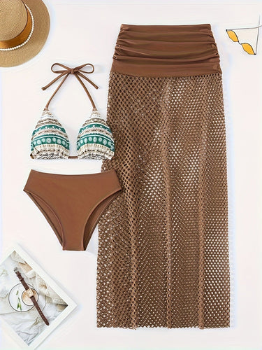 Levoire | Ensemble De Bikini Trois Pièces Avec Imprimé Tribal Pour Femmes