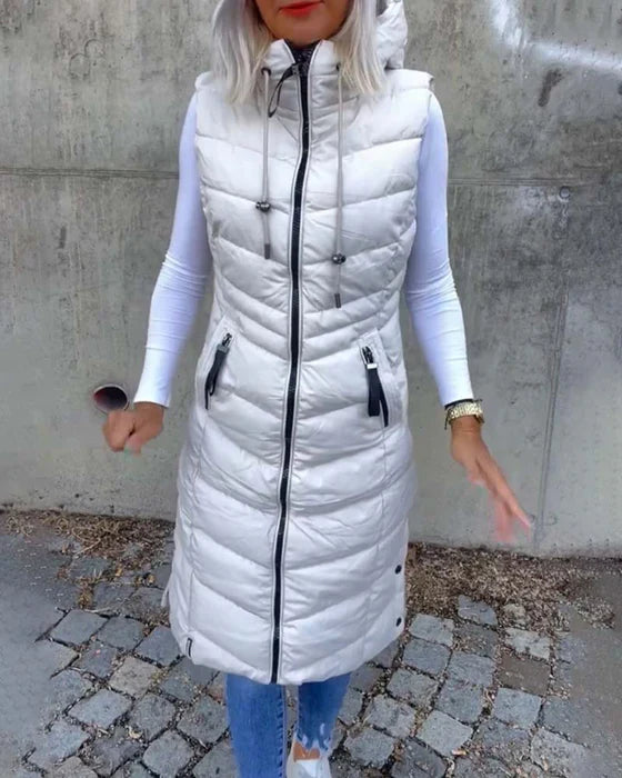 Levoire | Veste Sans Manches Décontractée Matelassée Avec Capuche Et Fermeture Éclair Blanc