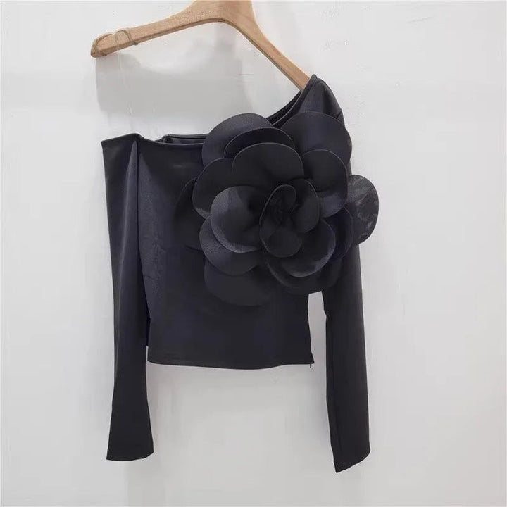 Levoire | T-shirt à manches longues 3D avec fleur Noir Taille libre