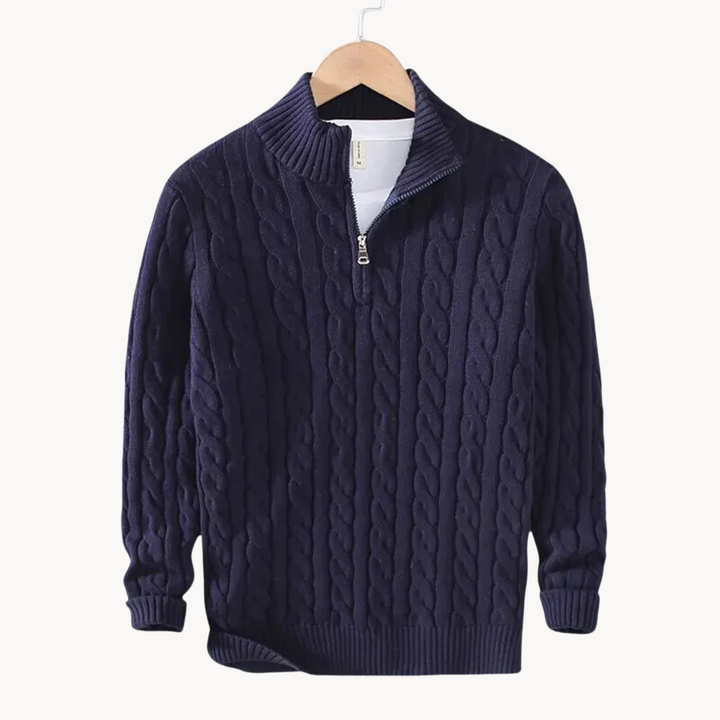 Levoire | Pull En Laine À Motif Letti Avec Zip Tummansininen