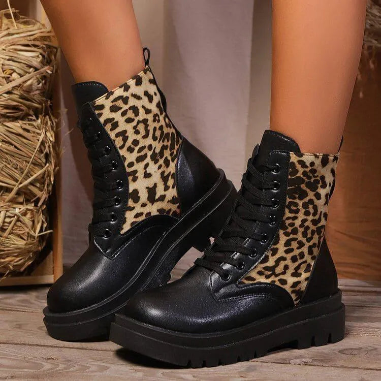 Levoire | Bottes Martin Léopard pour Femmes Manteau en léopard marron foncé