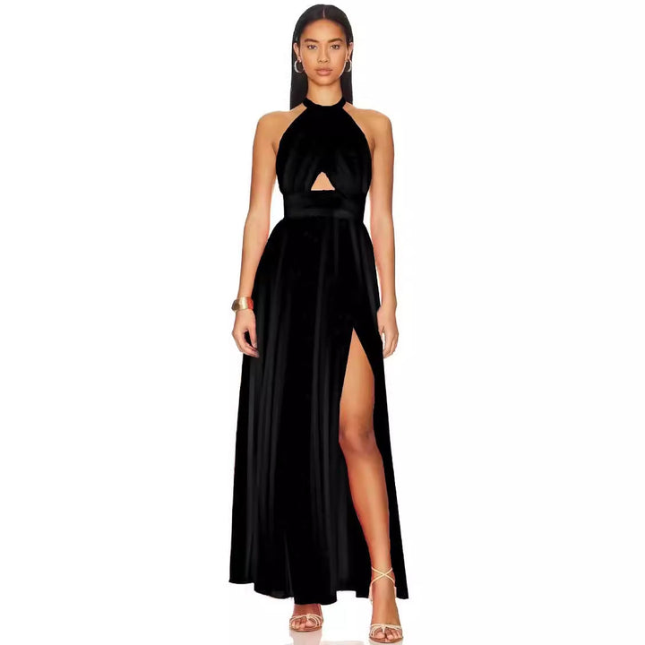 Levoire | Collier Croisé Dentelle Plissé Manches Maxi Robe