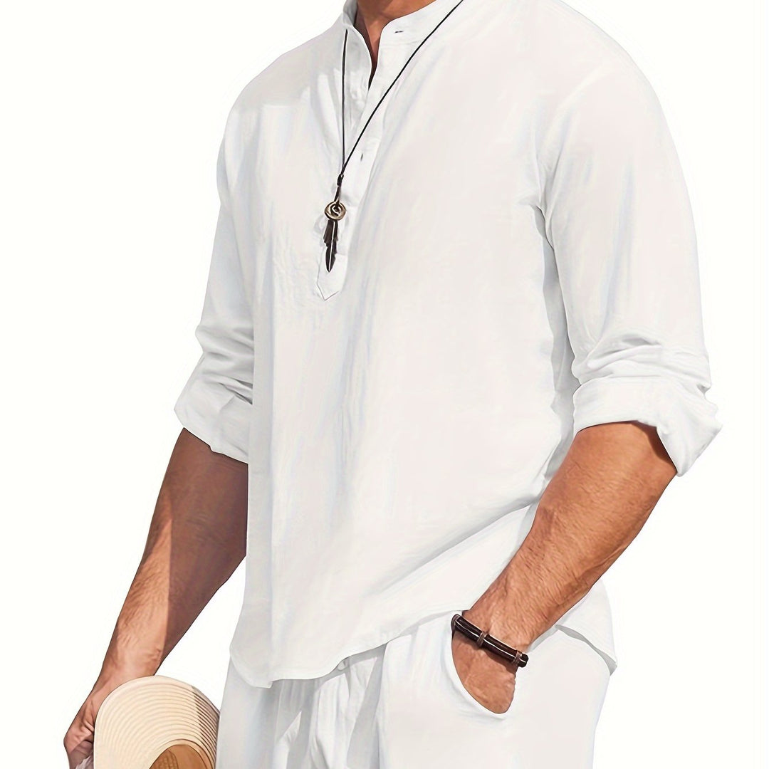 Levoire | T-Shirt Henley Homme Style Rétro À Manches Longues Uni