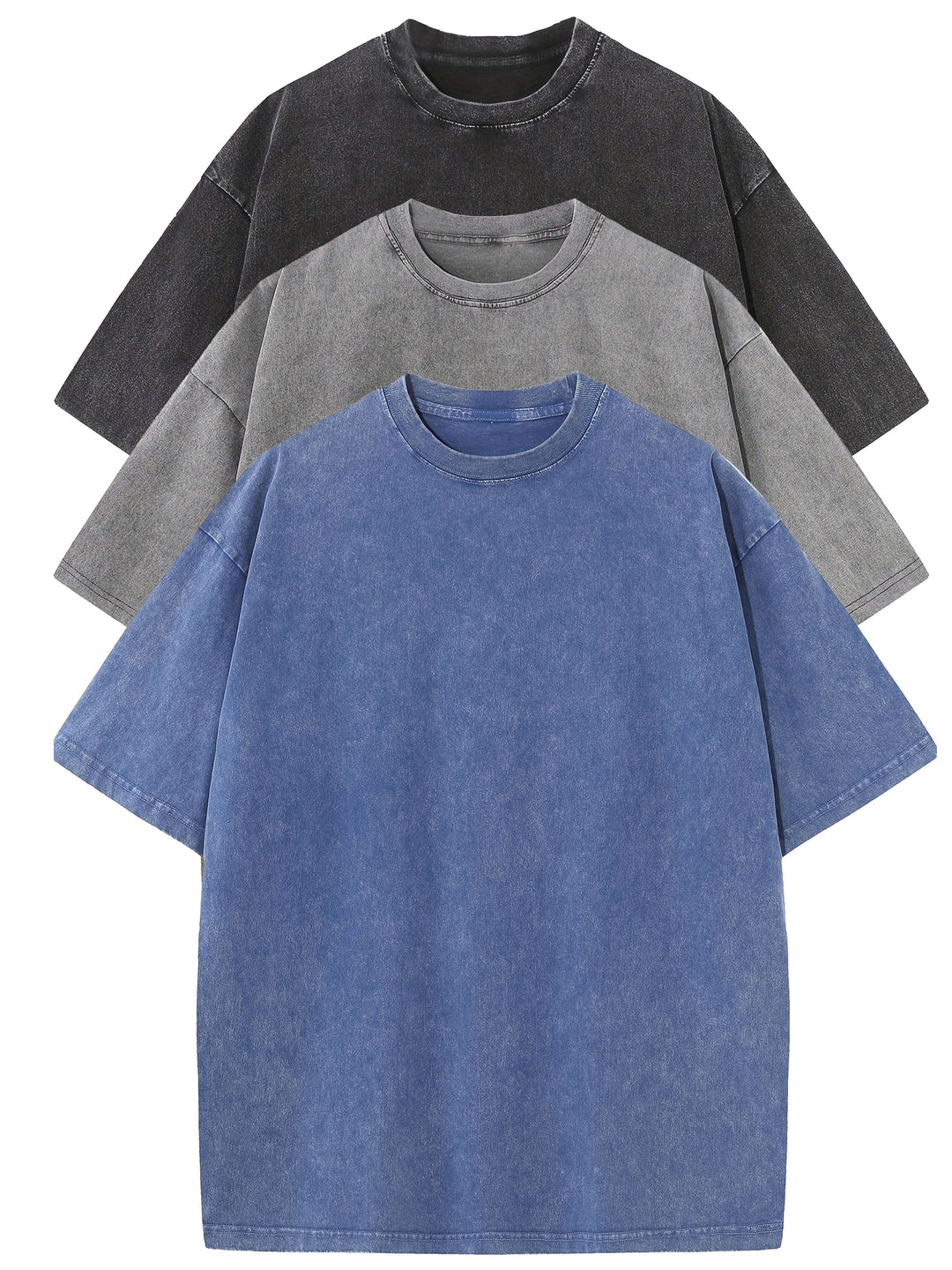 Levoire | 3 Pcs T-Shirts En Coton Détachables Noir+Gris+Bleu