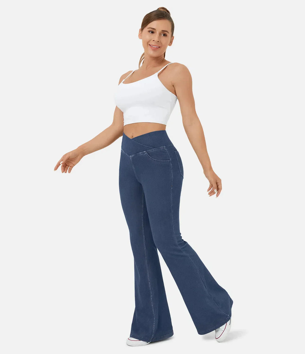 Levoire | Pantalons en jean taille haute de forme courbée Bleu foncé
