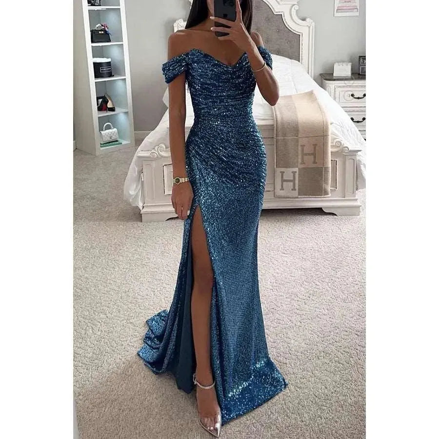 Levoire | Robe à encolure ronde avec des paillettes pour les fêtes Pfau Sininen