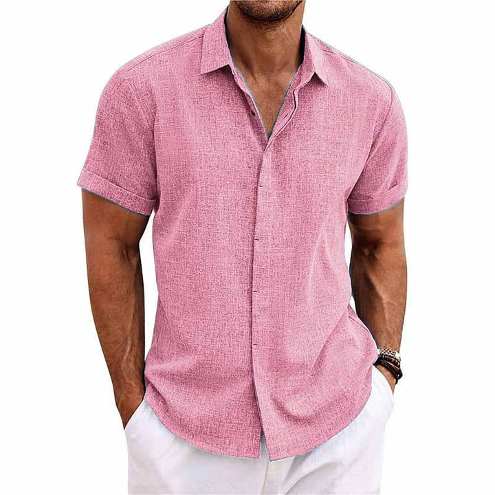 Levoire | Coton Lin Chemise À Manches Courtes Rosa