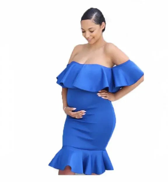 Levoire | Robe de maternité avec des volants élastiques pour femmes enceintes Bunt Bleu