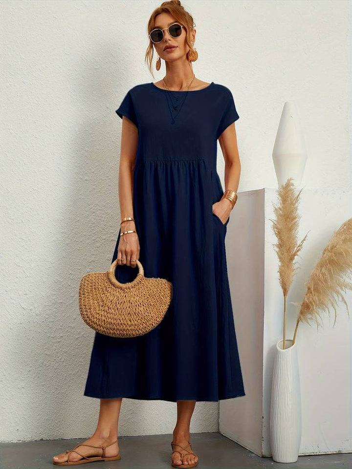 Levoire | Robe Vintage Manches Courtes Été Bleu marine
