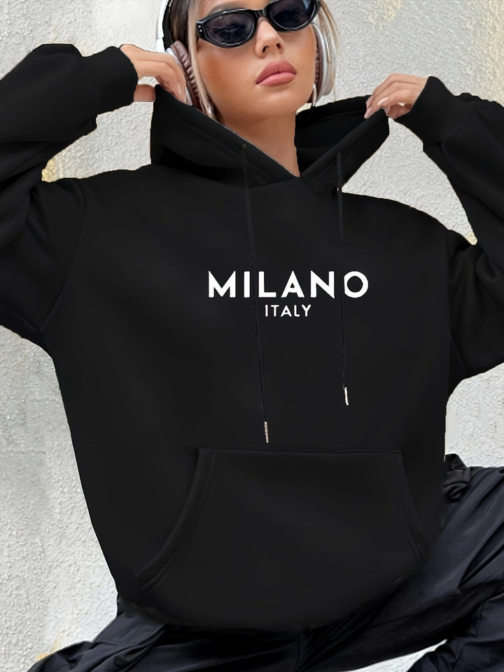 Levoire | Sweat À Capuche Avec Imprimé Italien Et Cordon De Serrage Noir