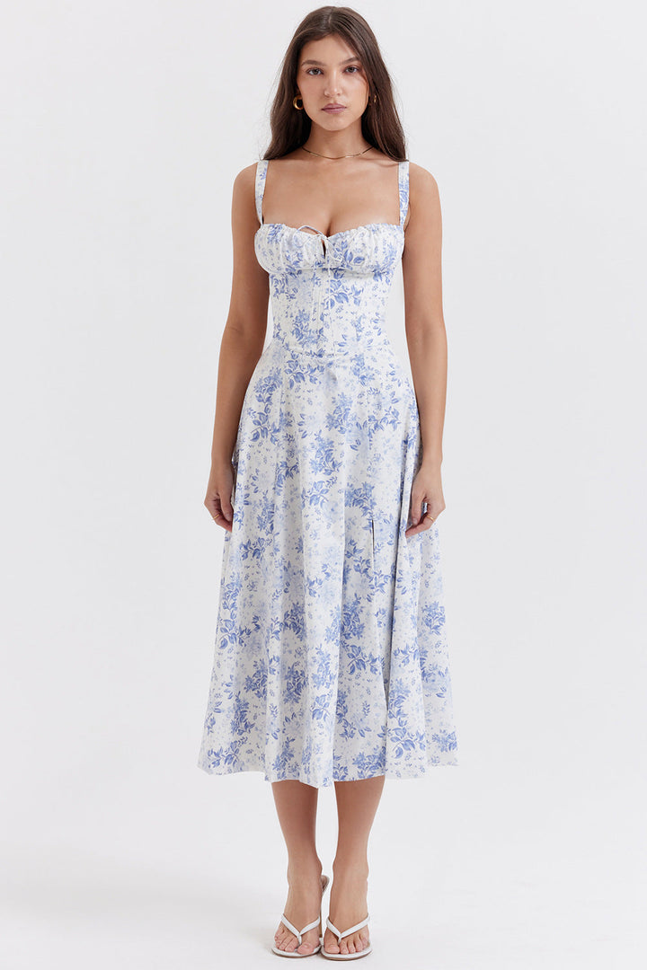 Levoire | Robe Vintage Florale Cintrée Bleu