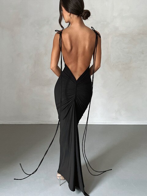 Levoire | Robe Bodycon Dos Nu Avec Volants Noir L
