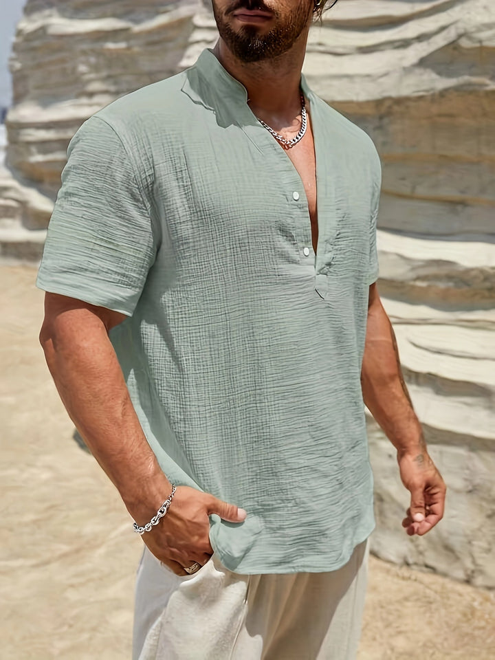 Levoire | Chemise Henley En Coton Pour Hommes À Manches Courtes Vert clair